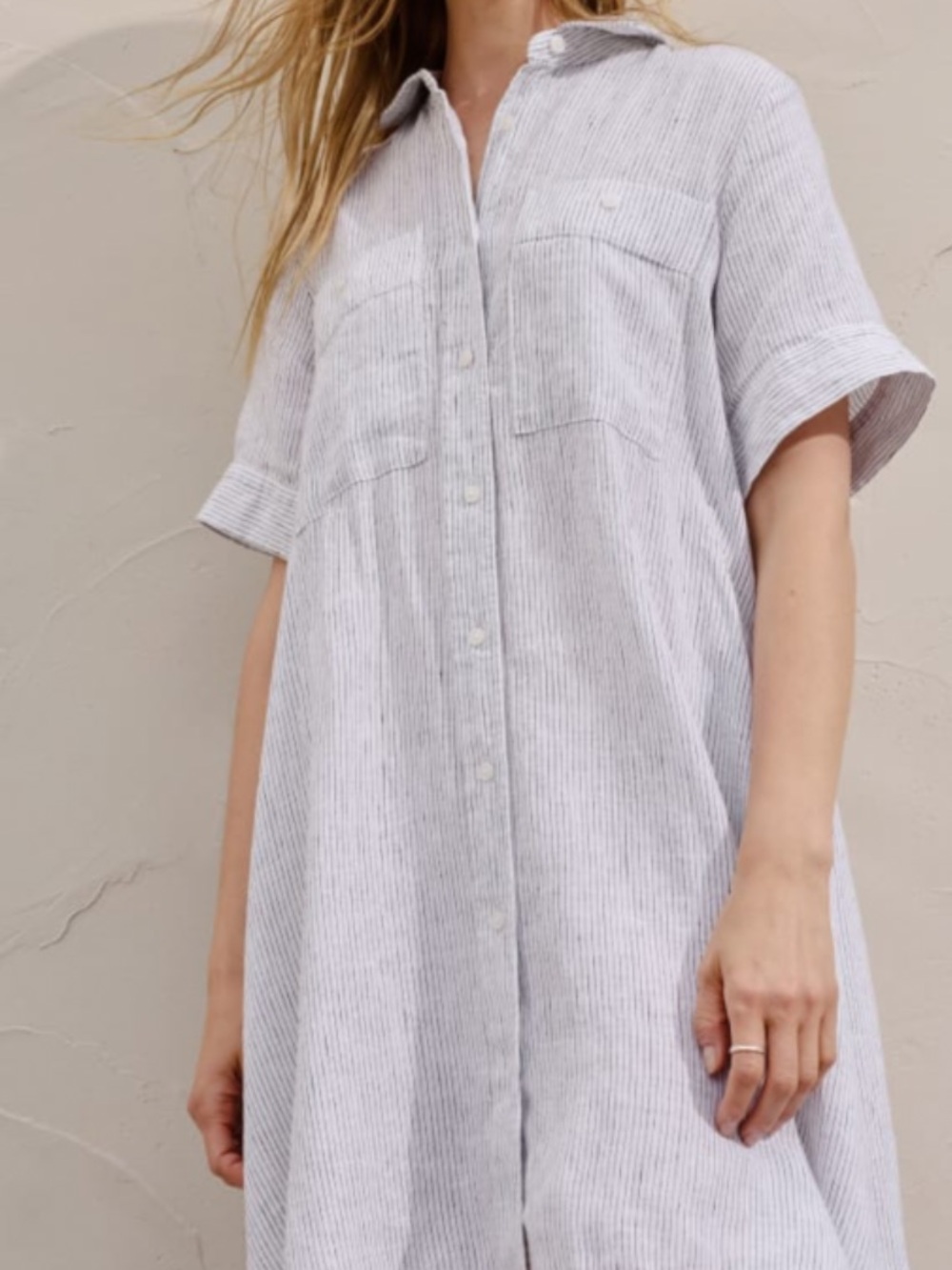 Everlane Daytripper Linen Striped High-Low Shirt Dress White/Black